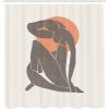 Ambesonne Mid Century Modern Boho Shower Curtain, Simple Silhouette of Lady with Peach Tone Sun Round Print, Cloth Fabric Bathroom Decor Set with Hooks, 69″ W x 70″ L, Salmon Dimgray White