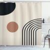 Ambesonne Mid Century Modern Boho Shower Curtain, Minimalist Round and Semicircle Shaped Stripes Pattern, Cloth Fabric Bathroom Decor Set with Hooks, 69″ W x 84″ L, Eggshell Charcoal Grey
