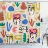 Ambesonne Mid Century Modern Boho Shower Curtain, Pattern of Abstract Leafy Shapes with Face Look Drawings, Cloth Fabric Bathroom Decor Set with Hooks, 69″ W x 70″ L, Eggshell Multicolor