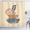 Ambesonne Mid Century Modern Boho Shower Curtain, Simple Botanical Leaves Watercolor Semicircles Art, Cloth Fabric Bathroom Decor Set with Hooks, 69″ W x 75″ L, Camel Champagne Grey Teal