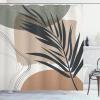 Ambesonne Mid Century Modern Boho Shower Curtain, Simple Palm Leaf on Abstract Geometric Shapes, Cloth Fabric Bathroom Decor Set with Hooks, 69″ W x 105″ L, Ecru Charcoal Grey and White
