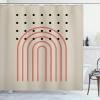 Ambesonne Mid Century Modern Boho Shower Curtain, Simple Roundy Lines and Spots on Eggshell Tone Back, Cloth Fabric Bathroom Decor Set with Hooks, 69″ W x 75″ L, Pale Mustard Dark Salmon