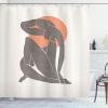 Ambesonne Mid Century Modern Boho Shower Curtain, Simple Silhouette of Lady with Peach Tone Sun Round Print, Cloth Fabric Bathroom Decor Set with Hooks, 69″ W x 70″ L, Salmon Dimgray White