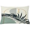 Ambesonne Mid Century Modern Boho Throw Pillow Cushion Cover, Exotic Leaf Silhouette with Abstract Semicircle Print, Decorative Rectangle Accent Pillow Case, 26″ X 16″, Ivory Pale Reseda Green