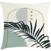 Ambesonne Mid Century Modern Boho Throw Pillow Cushion Cover, Exotic Leaf Silhouette with Abstract Semicircle Print, Decorative Square Accent Pillow Case, 18″ X 18″, Ivory Pale Reseda Green
