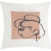 Ambesonne Mid Century Modern Boho Throw Pillow Cushion Cover, Minimalist Outline Lady Silhouette and Rectangle Print, Decorative Square Accent Pillow Case, 18″ X 18″, Almond Dark Slate Blue
