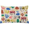 Ambesonne Mid Century Modern Boho Throw Pillow Cushion Cover, Pattern of Abstract Leafy Shapes with Face Look Drawings, Decorative Rectangle Accent Pillow Case, 26″ X 16″, Eggshell Multicolor