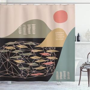 Ambesonne Mid Century Modern Boho Shower Curtain, Muted Tones of an Abstract and Dreamy Mountain Landscape, Cloth Fabric Bathroom Decor Set with Hooks, 69″ W x 70″ L, Black and Multicolor