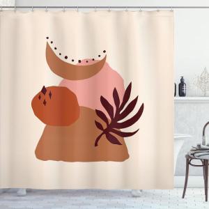 Ambesonne Mid Century Modern Boho Shower Curtain, Nature Feels Leaf with Abstract Rounds and Crescent Art, Cloth Fabric Bathroom Decor Set with Hooks, 69″ W x 105″ L, Eggshell Pale Cinnamon