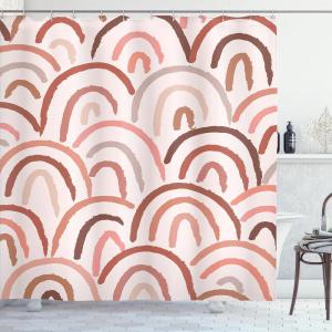 Ambesonne Mid Century Modern Boho Shower Curtain, Neutral Scandinavian Rainbows Simple Dreamy Lines, Cloth Fabric Bathroom Decor Set with Hooks, 69″ W x 84″ L, White Pale Cinnamon Blush
