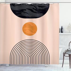 Ambesonne Mid Century Modern Boho Shower Curtain, Simple Modern Circular Balance Shapes on Pale Peach Back, Cloth Fabric Bathroom Decor Set with Hooks, 69″ W x 105″ L, Dark Orange Dark Grey
