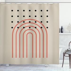 Ambesonne Mid Century Modern Boho Shower Curtain, Simple Roundy Lines and Spots on Eggshell Tone Back, Cloth Fabric Bathroom Decor Set with Hooks, 69″ W x 75″ L, Pale Mustard Dark Salmon