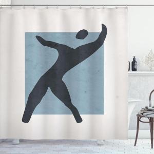 Ambesonne Mid Century Modern Boho Shower Curtain, Simple Silhouette of Man Freedom Vibe Rectangle Print, Cloth Fabric Bathroom Decor Set with Hooks, 69″ W x 75″ L, Blue Grey Charcoal Grey