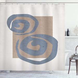 Ambesonne Mid Century Modern Boho Shower Curtain, Whirly Shapes with Earth Tones Rectangular Hippie Art, Cloth Fabric Bathroom Decor Set with Hooks, 69″ W x 70″ L, Warm Taupe Purpleblue