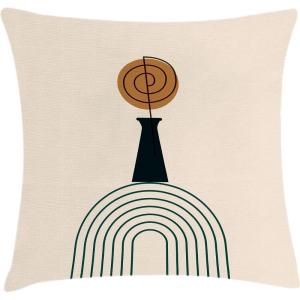 Ambesonne Mid Century Modern Boho Throw Pillow Cushion Cover, Abstract Design of Geometric Round and Whirly Stripes, Decorative Square Accent Pillow Case, 28″ X 28″, Dark Reseda Green Ginger