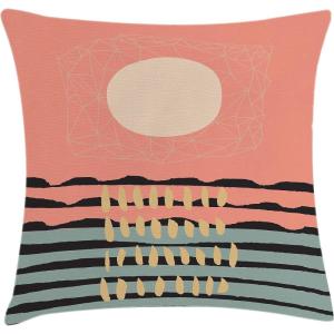 Ambesonne Mid Century Modern Boho Throw Pillow Cushion Cover, Abstract Sun on Scandinavian Waves Pastel Terracotta Colors, Decorative Square Accent Pillow Case, 26″ X 26″, Coral Laurel Green