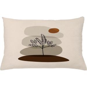 Ambesonne Mid Century Modern Boho Throw Pillow Cushion Cover, Botanical Leafy Tree with Earth Tones Abstract Aura Rounds, Decorative Rectangle Accent Pillow Case, 26″ X 16″, Champagne Chocolate