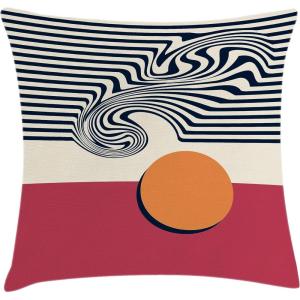 Ambesonne Mid Century Modern Boho Throw Pillow Cushion Cover, Chill Sun Look Round with Funky Stripes Dreamy Print, Decorative Square Accent Pillow Case, 18″ X 18″, Champagne Pale Vermilion