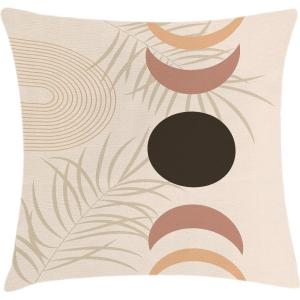 Ambesonne Mid Century Modern Boho Throw Pillow Cushion Cover, Dreamy Round and Crescent Pattern with Exotic Leaves, Decorative Square Accent Pillow Case, 24″ X 24″, Taupe Pale Rust Champagne