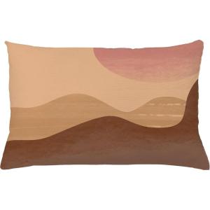 Ambesonne Mid Century Modern Boho Throw Pillow Cushion Cover, Earth Tones Minimalist Desert Dunes Art with Sun Print, Decorative Rectangle Accent Pillow Case, 26″ X 16″, Peach Camel Chocolate