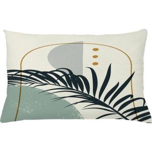 Ambesonne Mid Century Modern Boho Throw Pillow Cushion Cover, Exotic Leaf Silhouette with Abstract Semicircle Print, Decorative Rectangle Accent Pillow Case, 26″ X 16″, Ivory Pale Reseda Green