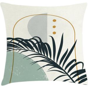 Ambesonne Mid Century Modern Boho Throw Pillow Cushion Cover, Exotic Leaf Silhouette with Abstract Semicircle Print, Decorative Square Accent Pillow Case, 18″ X 18″, Ivory Pale Reseda Green