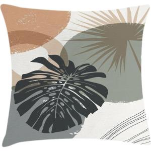 Ambesonne Mid Century Modern Boho Throw Pillow Cushion Cover, Exotic Monstera Leaf Silhouettes with Round Ornaments, Decorative Square Accent Pillow Case, 24″ X 24″, Almond Evergreen White