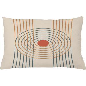 Ambesonne Mid Century Modern Boho Throw Pillow Cushion Cover, Geometric Design Minimalist Stripes and Circles Like Eye, Decorative Rectangle Accent Pillow Case, 26″ X 16″, Champagne Dark Salmon