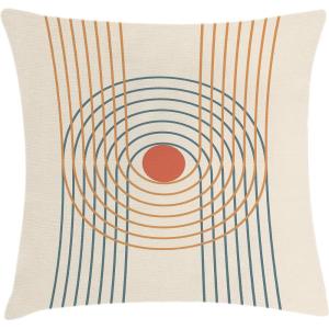Ambesonne Mid Century Modern Boho Throw Pillow Cushion Cover, Geometric Design Minimalist Stripes and Circles Like Eye, Decorative Square Accent Pillow Case, 18″ X 18″, Champagne Dark Salmon
