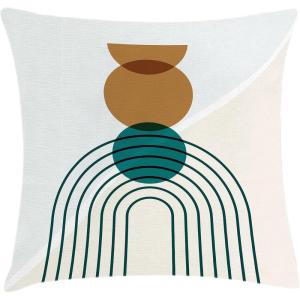 Ambesonne Mid Century Modern Boho Throw Pillow Cushion Cover, Geometric Round Semicircle Shaped Stripes Minimalist, Decorative Square Accent Pillow Case, 28″ X 28″, Caramel Teal and Pale Tan