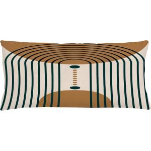 Ambesonne Mid Century Modern Boho Throw Pillow Cushion Cover, Geometric Semicircle and Round Shapes with Spots, Decorative Rectangle Accent Pillow Case, 36″ X 16″, Cocoa Champagne and Dark Teal