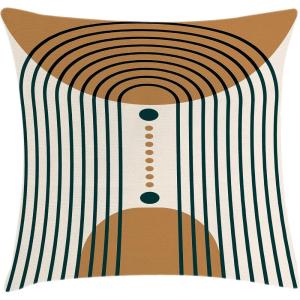 Ambesonne Mid Century Modern Boho Throw Pillow Cushion Cover, Geometric Semicircle and Round Shapes with Spots, Decorative Square Accent Pillow Case, 40″ X 40″, Cocoa Champagne and Dark Teal