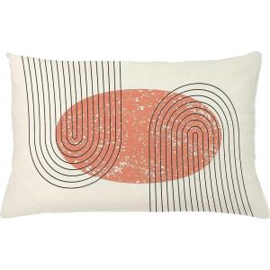 Ambesonne Mid Century Modern Boho Throw Pillow Cushion Cover, Grunge Planet Inspired Round with Stripes on Ivory Back, Decorative Rectangle Accent Pillow Case, 26″ X 16″, Salmon Charcoal Grey