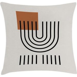 Ambesonne Mid Century Modern Boho Throw Pillow Cushion Cover, Minimalist Abstract Aura Square and Roundy Lines Dreamy Art, Decorative Square Accent Pillow Case, 24″ X 24″, Pale Tan Cinnamon
