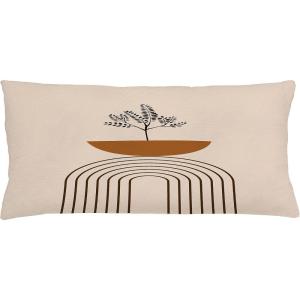 Ambesonne Mid Century Modern Boho Throw Pillow Cushion Cover, Minimalist Art of a Leafy Tree with Semicircle Stripes, Decorative Rectangle Accent Pillow Case, 36″ X 16″, Ginger Champagne Brown