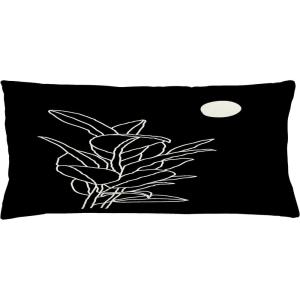 Ambesonne Mid Century Modern Boho Throw Pillow Cushion Cover, Minimalist Design Outline Leaves in Nocturnal Scene with Moon Art, Decorative Rectangle Accent Pillow Case, 36″ X 16″, Black White