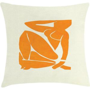 Ambesonne Mid Century Modern Boho Throw Pillow Cushion Cover, Minimalist Lady Silhouette Hippie Artwork on Cream Backdrop, Decorative Square Accent Pillow Case, 24″ X 24″, Marigold Eggshell