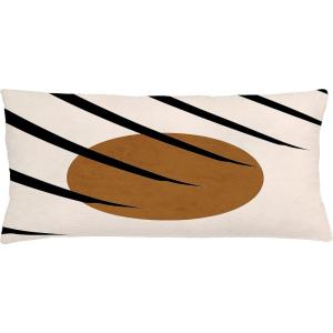 Ambesonne Mid Century Modern Boho Throw Pillow Cushion Cover, Minimalist Sun Look Round Shape with Stripes Pattern Art, Decorative Rectangle Accent Pillow Case, 36″ X 16″, Caramel Charcoal Grey