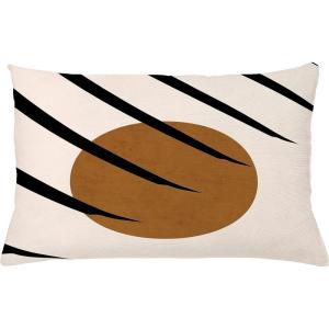 Ambesonne Mid Century Modern Boho Throw Pillow Cushion Cover, Minimalist Sun Look Round Shape with Stripes Pattern Art, Decorative Rectangle Accent Pillow Case, 26″ X 16″, Caramel Charcoal Grey