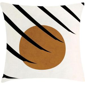 Ambesonne Mid Century Modern Boho Throw Pillow Cushion Cover, Minimalist Sun Look Round Shape with Stripes Pattern Art, Decorative Square Accent Pillow Case, 18″ X 18″, Caramel Charcoal Grey