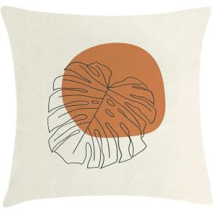 Ambesonne Mid Century Modern Boho Throw Pillow Cushion Cover, Monstera Leaf with Minimal Circle Shape Exotic Feels Print, Decorative Square Accent Pillow Case, 36″ X 36″, Eggshell and Amber