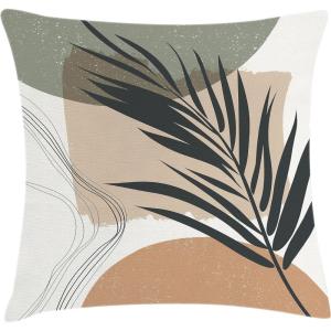 Ambesonne Mid Century Modern Boho Throw Pillow Cushion Cover, Simple Palm Leaf on Abstract Geometric Shapes, Decorative Square Accent Pillow Case, 20″ X 20″, Ecru Charcoal Grey and White