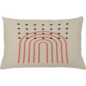 Ambesonne Mid Century Modern Boho Throw Pillow Cushion Cover, Simple Roundy Lines and Spots on Eggshell Tone Back, Decorative Rectangle Accent Pillow Case, 26″ X 16″, Pale Mustard Dark Salmon