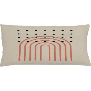 Ambesonne Mid Century Modern Boho Throw Pillow Cushion Cover, Simple Roundy Lines and Spots on Eggshell Tone Back, Decorative Rectangle Accent Pillow Case, 36″ X 16″, Pale Mustard Dark Salmon