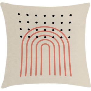 Ambesonne Mid Century Modern Boho Throw Pillow Cushion Cover, Simple Roundy Lines and Spots on Eggshell Tone Back, Decorative Square Accent Pillow Case, 28″ X 28″, Pale Mustard Dark Salmon