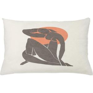Ambesonne Mid Century Modern Boho Throw Pillow Cushion Cover, Simple Silhouette of Lady with Peach Tone Sun Round Print, Decorative Rectangle Accent Pillow Case, 26″ X 16″, Salmon Dimgray White
