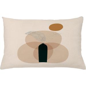 Ambesonne Mid Century Modern Boho Throw Pillow Cushion Cover, Simplistic Leaf in a Vase Motif on Abstract Rounds Art, Decorative Rectangle Accent Pillow Case, 26″ X 16″, Dark Reseda Green Beige