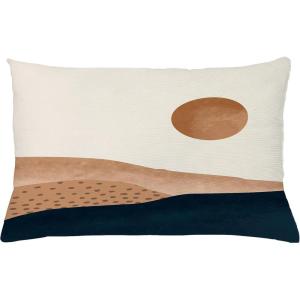 Ambesonne Mid Century Modern Boho Throw Pillow Cushion Cover, Watercolor Simple Desert Abstract Artwork with Sun, Decorative Rectangle Accent Pillow Case, 26″ X 16″, Pale Caramel Camel White