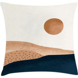 Ambesonne Mid Century Modern Boho Throw Pillow Cushion Cover, Watercolor Simple Desert Abstract Artwork with Sun, Decorative Square Accent Pillow Case, 40″ X 40″, Pale Caramel Camel White
