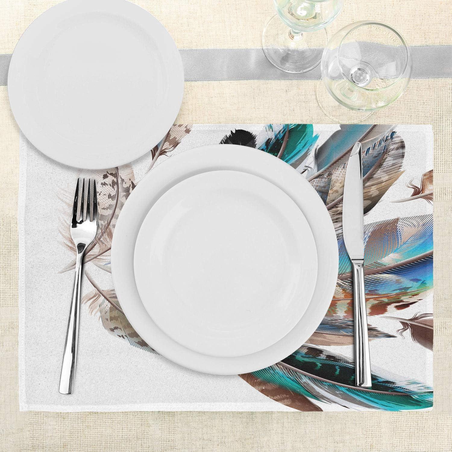 imageAmbesonne Feathers Place Mats Set of 4 Vaned Types and Natal Contour Flight Bird Feathers and Animal Skin Element Print Washable Fabric Placemats for Dining Table Standard Size Teal Brown